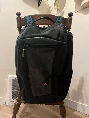 Black Everyday Travel Backpack / Duffle Bag with Orange Accent and Padded Back